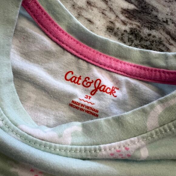 Cat & Jack Girls Dinosaur Green + Pink Short Sleeve Crew Neck Tee 3T - Picture 2 of 2